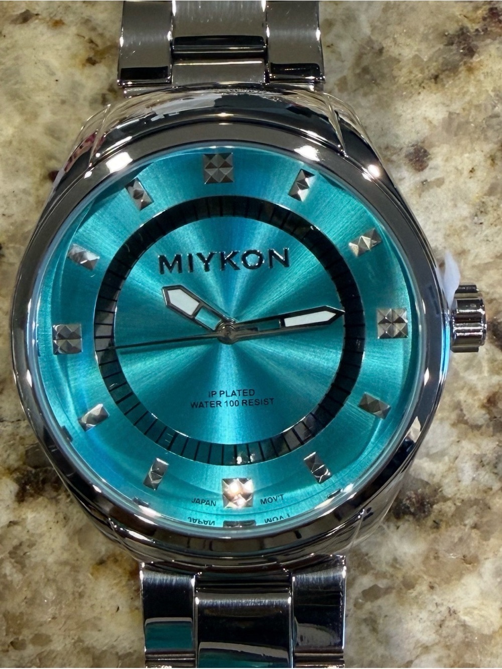 Miykon Men's Silver Stainless Steel Quartz Watch - Water-Resistant, Blue Dial